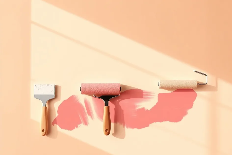 Outils de peinture disposés dans l'ordre des étapes du chantier