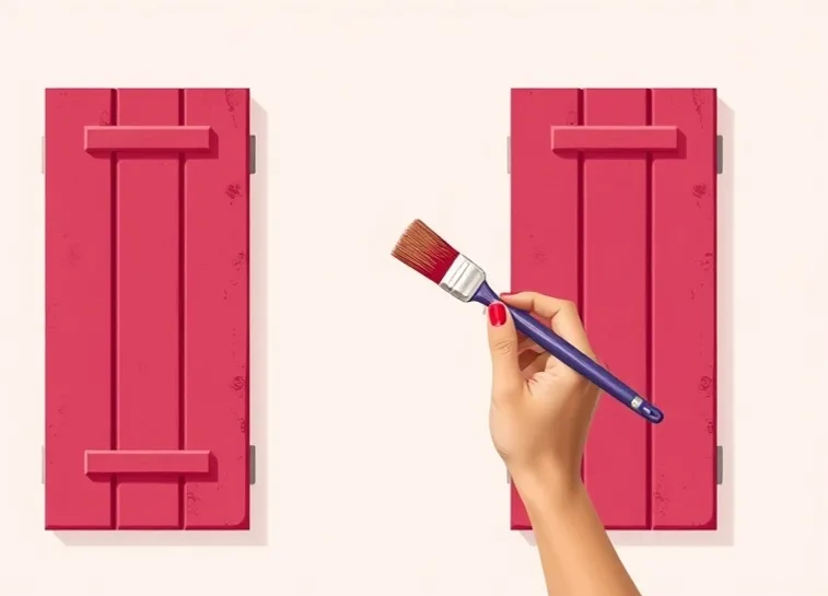 Mise en peinture au pinceau de volets et d'encadrements en bois